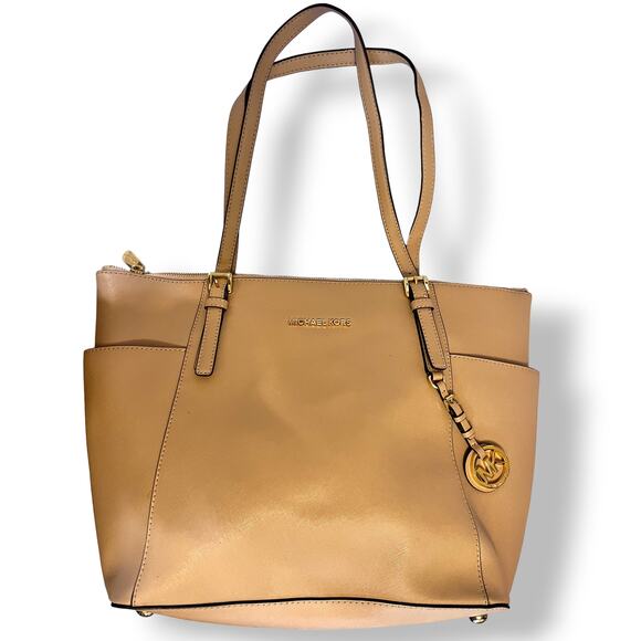Michael Kors Jet Set Tote Bag - Top Zip Beige Tone Women's Bag - Picture 1 of 13